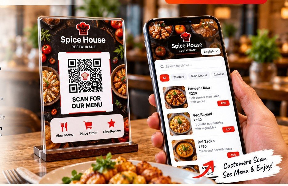 Restaurant QR menu standee sample